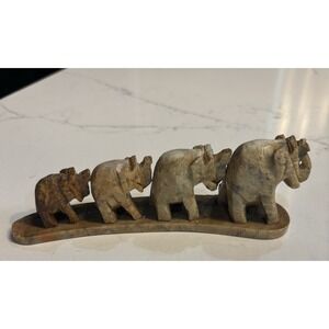 Vintage Hand Carved Stone Elephant Parade Sculpture 4 Elephants Made In India.‎